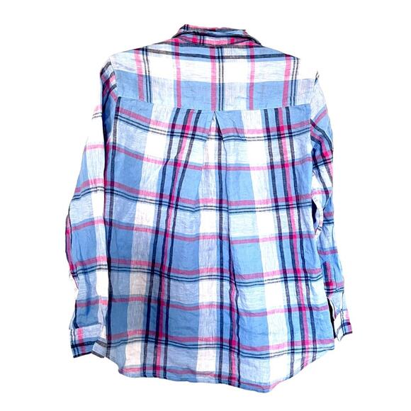 Grayson Threads The Hero 100% Linen Blue Plaid Button Down Top Anthropologie - Picture 10 of 12